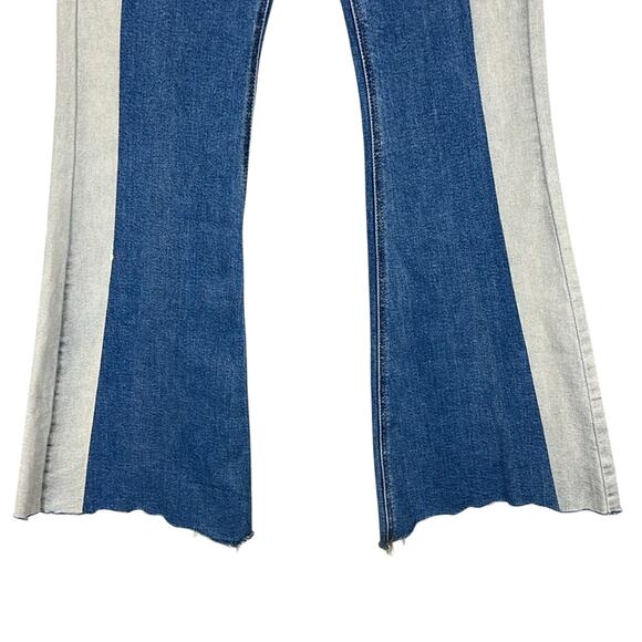 Cello Jeans Juniors 7 Two Tone Blue High Rise Flare Raw Hem Retro Y2K 70s Groovy - Picture 2 of 6